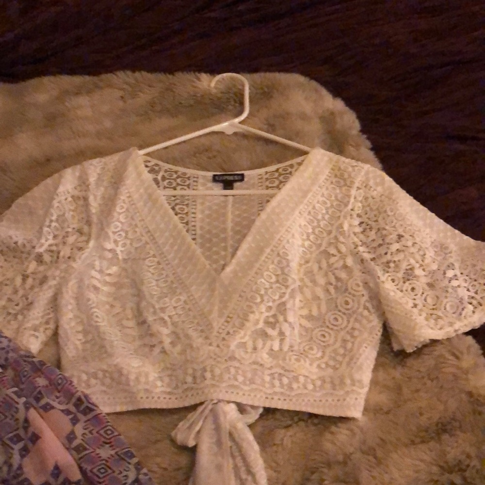 Express white lace crop top with midi skirt